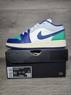 Air Jordan 1 Low Shoes Sail Green Grey Size 5.5 Youth / 7 Women 553560-147 NEW